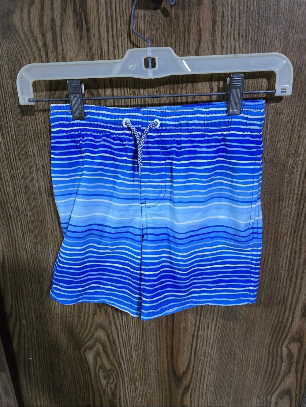 Wonder Nation Blue & White Striped Swim Trunks